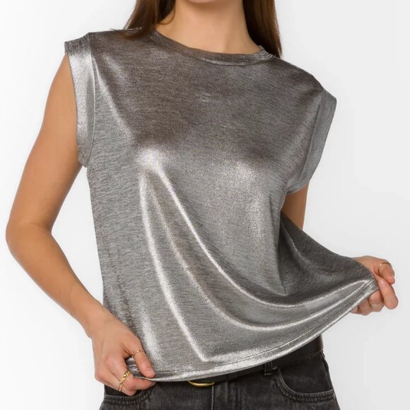 RM Rebecca Minkoff Metallic Silver Sleeveless Top - Picture 1 of 3
